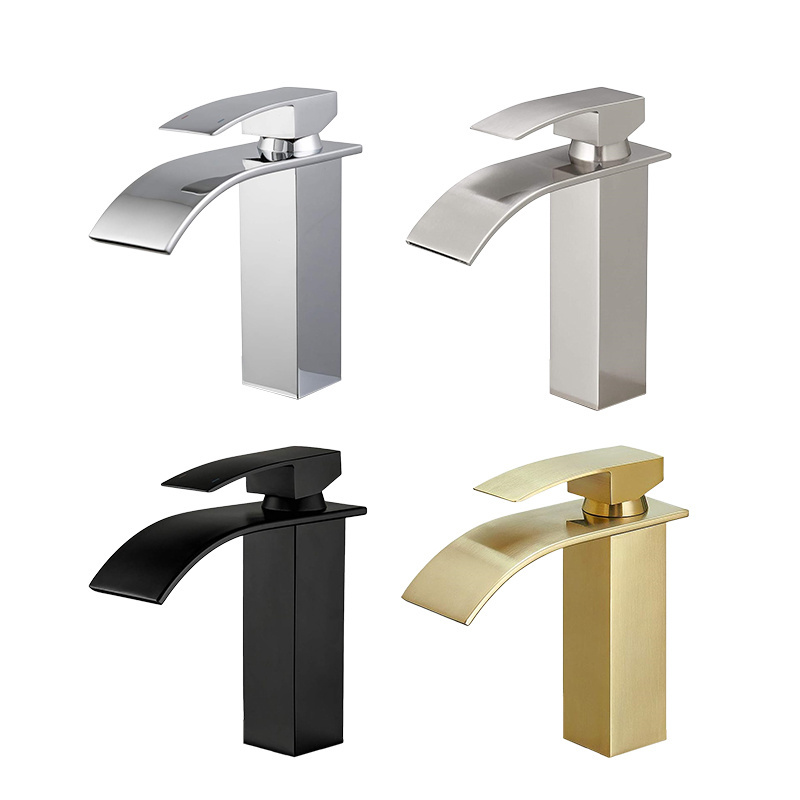 Simple style hotel bathroom stainless steel plating waterfall basin sink faucet square faucet