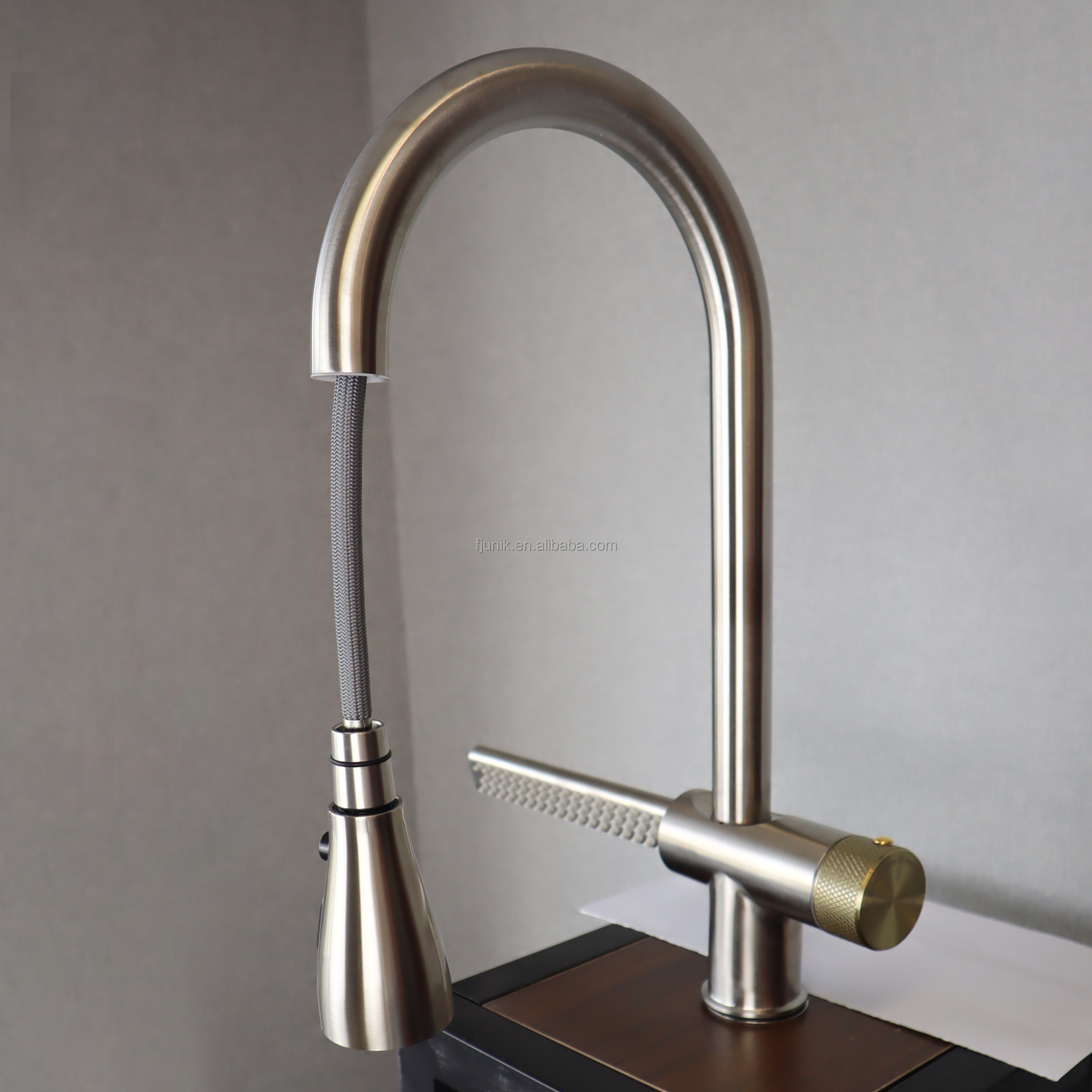 New developed single hole waterfall faucet SUS 304 pull out kitchen faucet with side sprayer