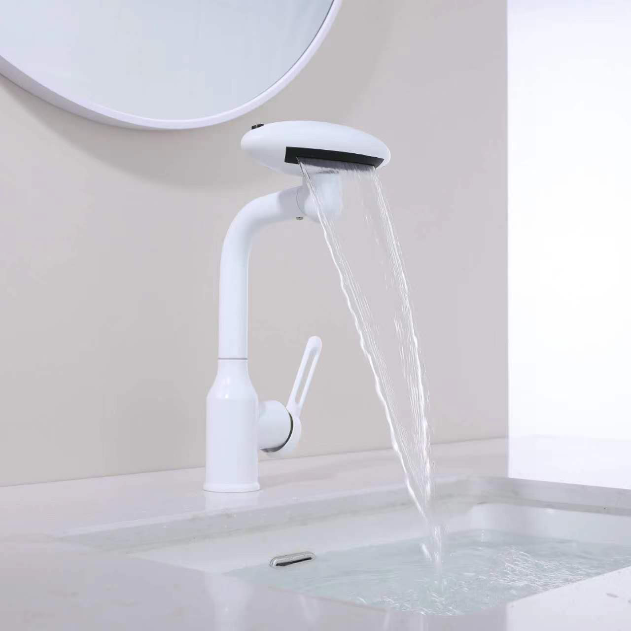 Latest Bathroom Sink Faucet Deck Mounted Hot and Cold Taps Waterfall Faucet Universal Mixer Faucet