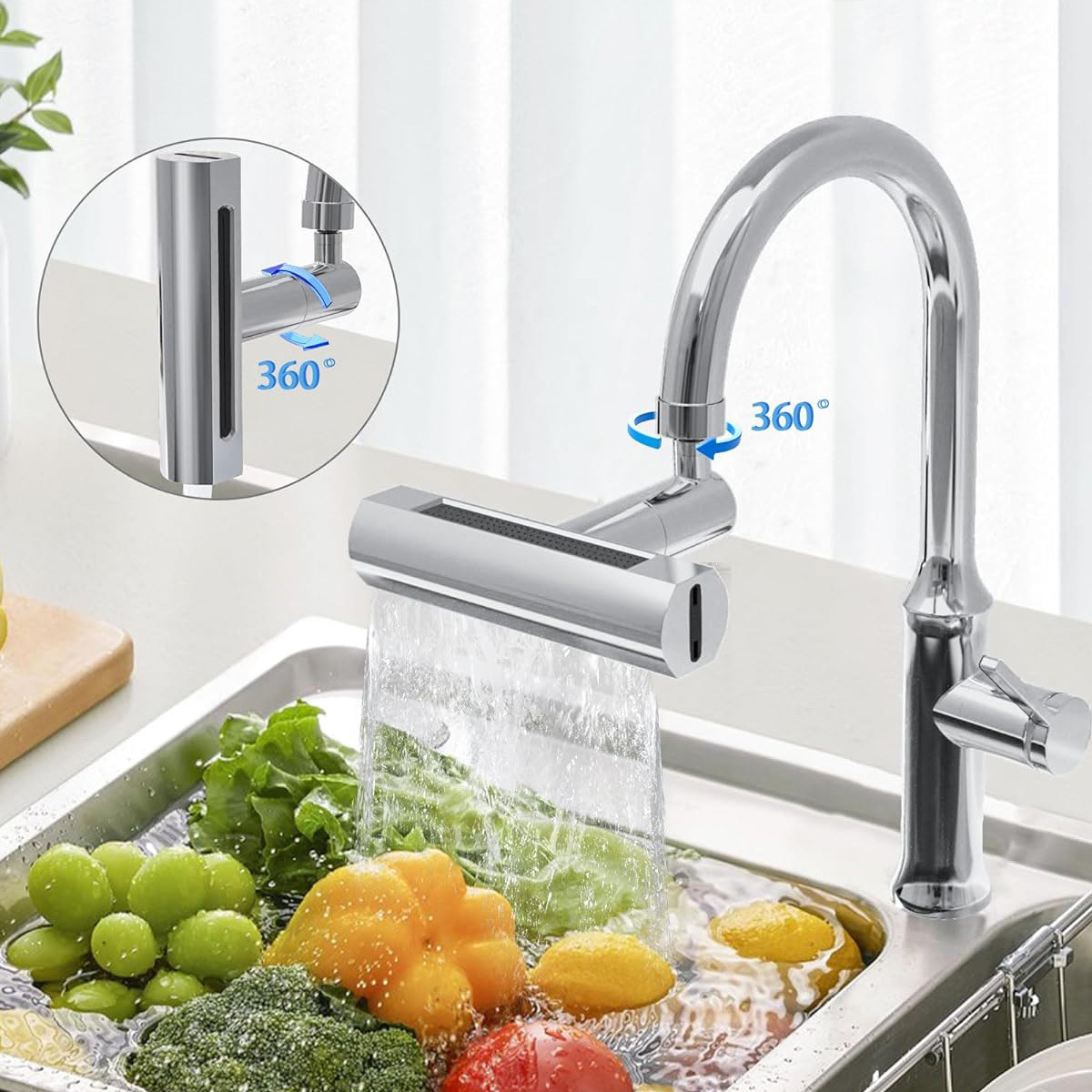 Modern Waterfall Kitchen Faucet Extension Spout Universal Fitting Chromed Kitchen Sink Filter Faucet Extender