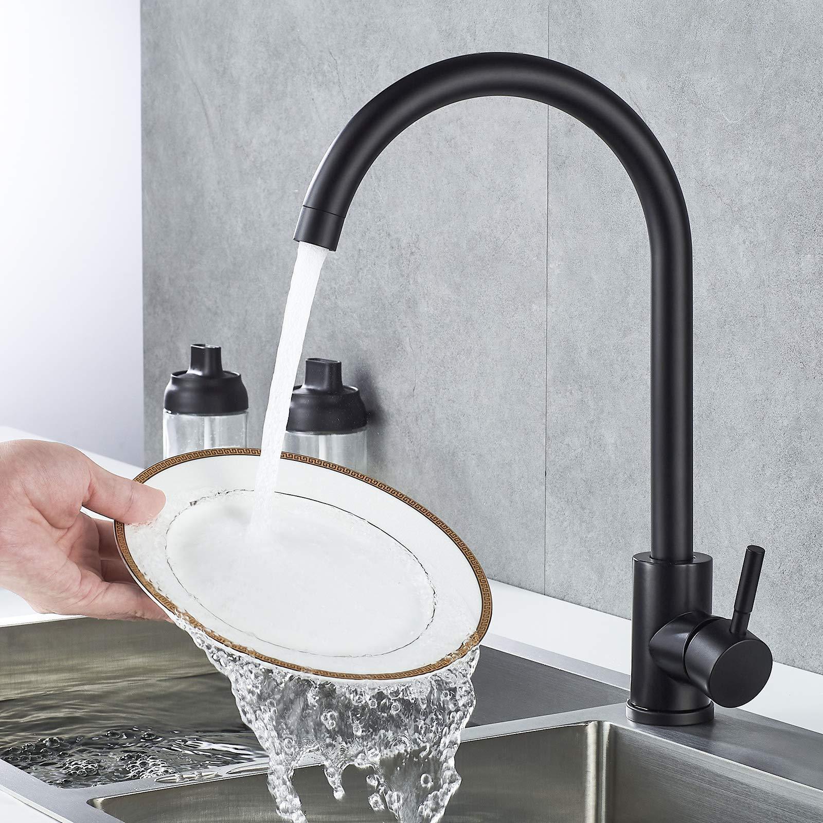 Factory Supply Commercial Goose Neck Stainless Steel Gold Black Kitchen Faucet