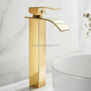 Gold Basin Waterfall Faucet Bathroom Sink Faucet Single Lever Chrome Brass Hot and cold Basin Faucets