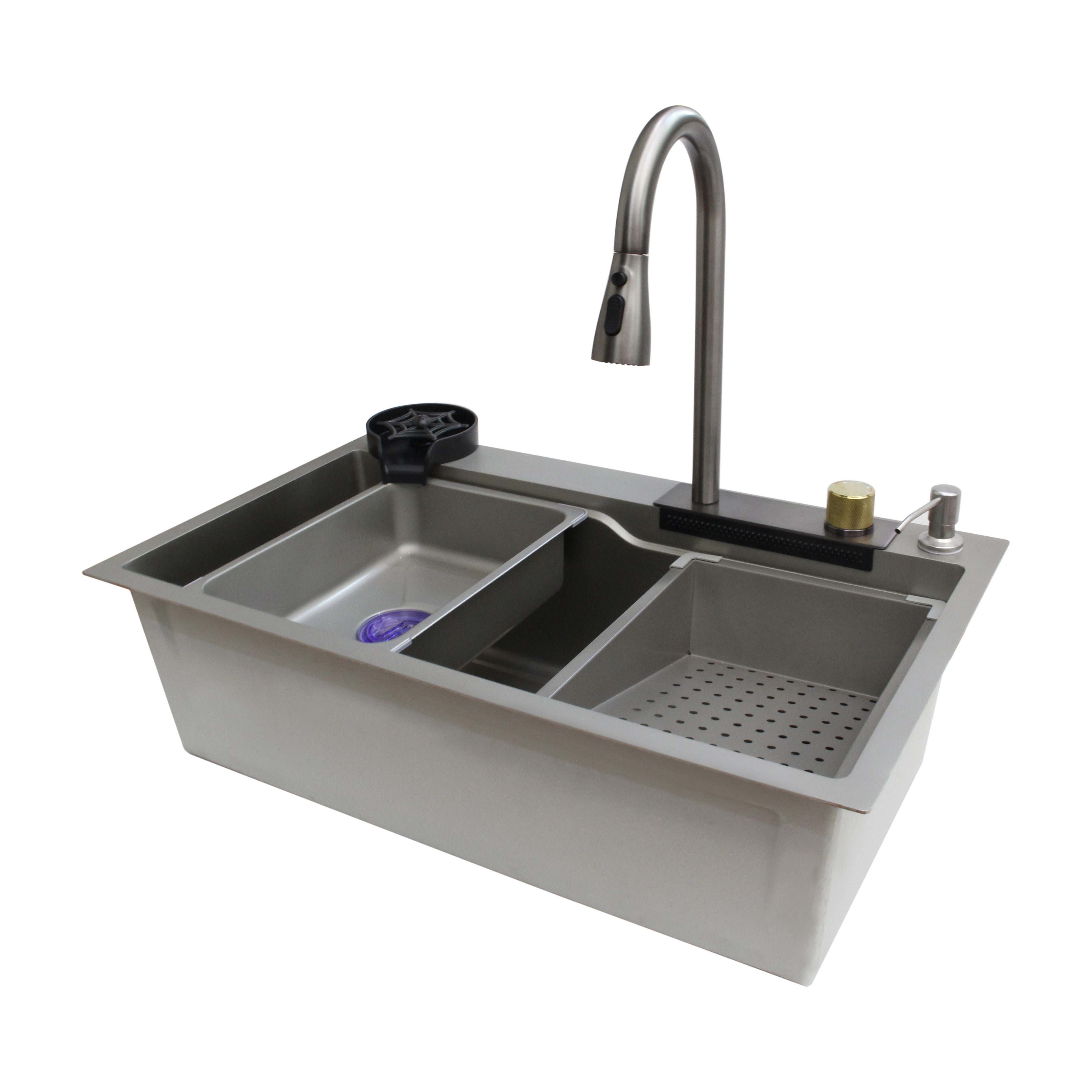 Factory Direct Sale Waterfall Stainless Steel Single Bowl Kitchen Sink With Cup Washer