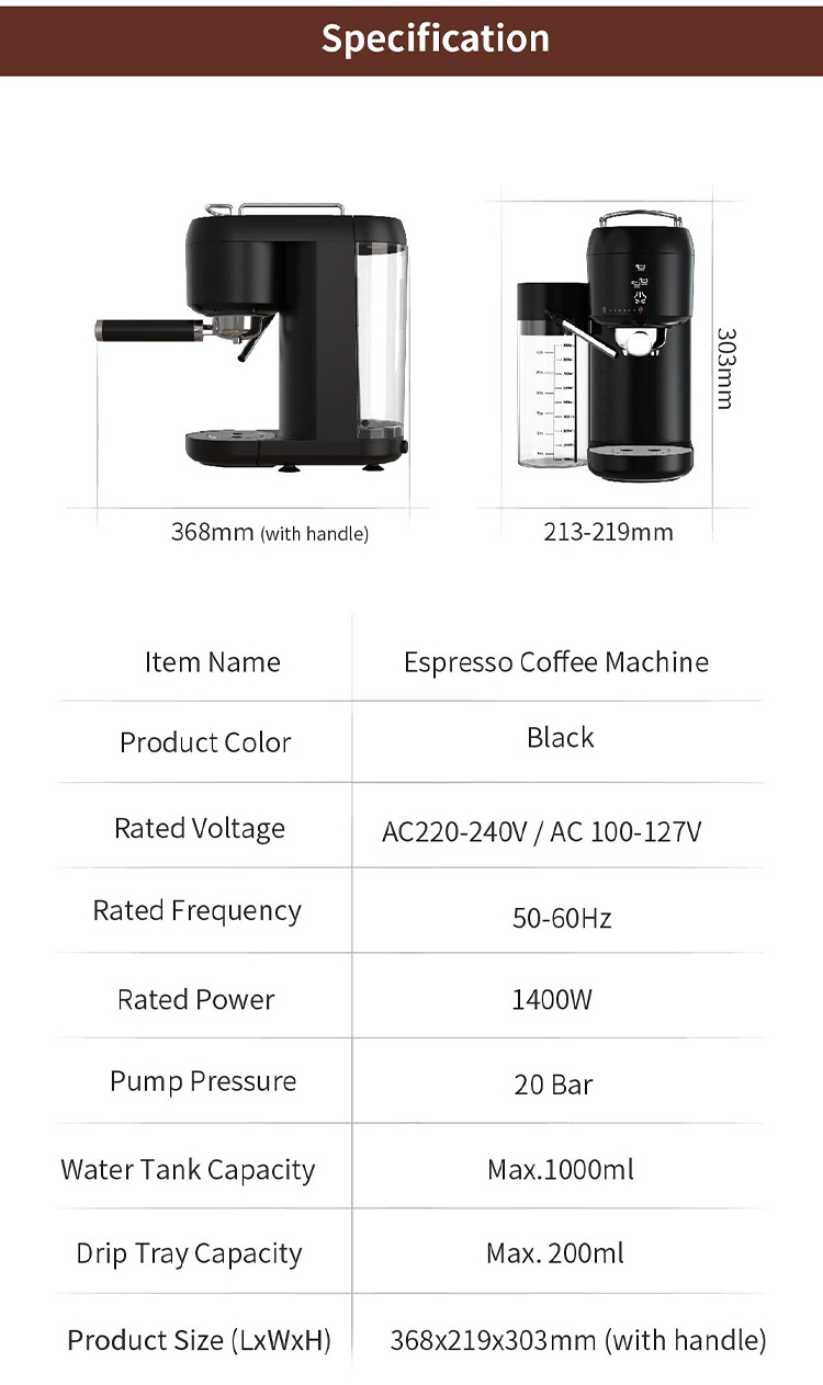 20 Bar pump italian espresso machine professional coffee machine espresso with Milk box