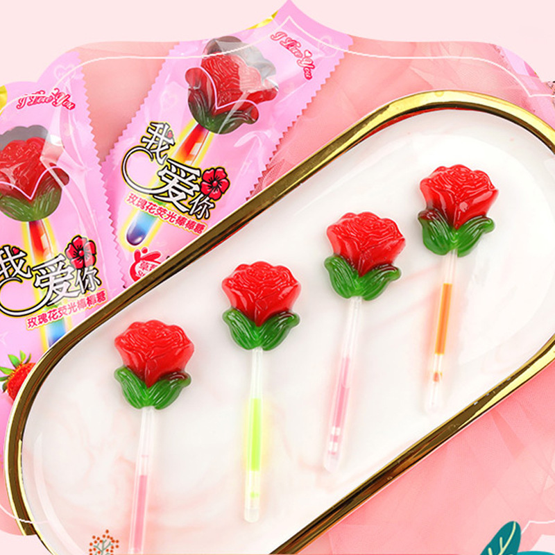 glowing rose lollipops boxed creative Valentine's Day gifts candies christmas snacks glowing stick lollipops