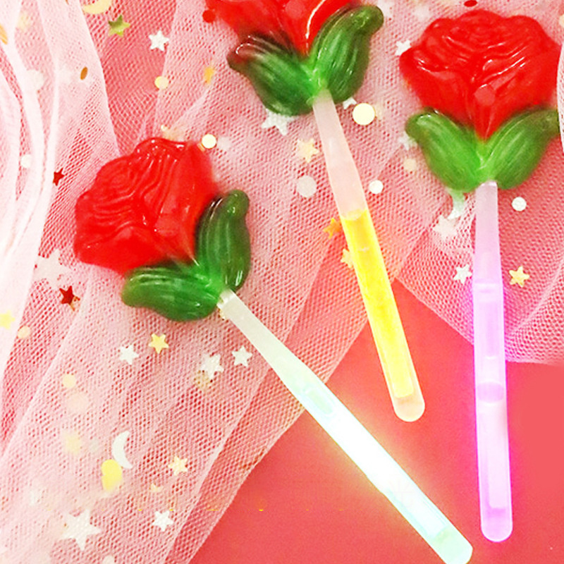 glowing rose lollipops boxed creative Valentine's Day gifts candies christmas snacks glowing stick lollipops