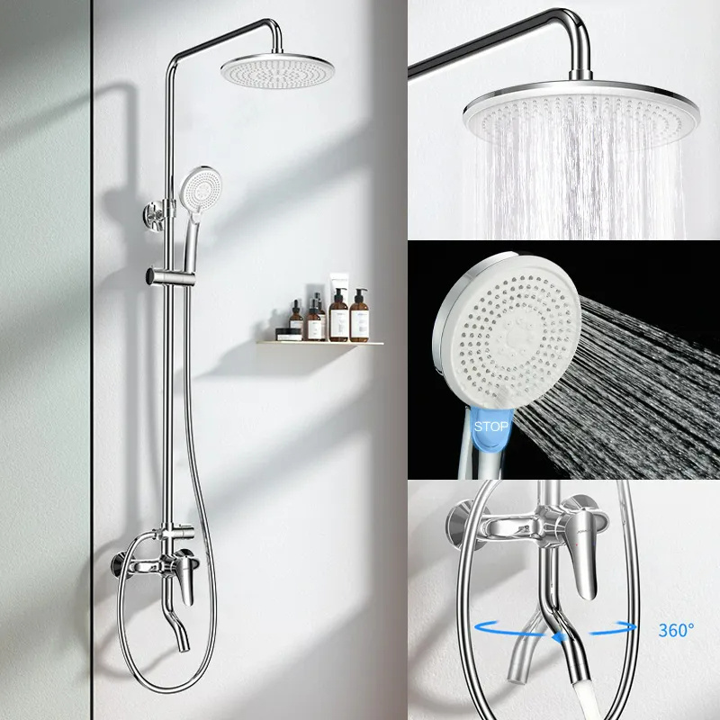 Jomoo Bath Faucets Sets 3 Setting Shower Head Set Wall Mounted Shower System 3 Way Pressure Wide Water Curtain Shower Mixer