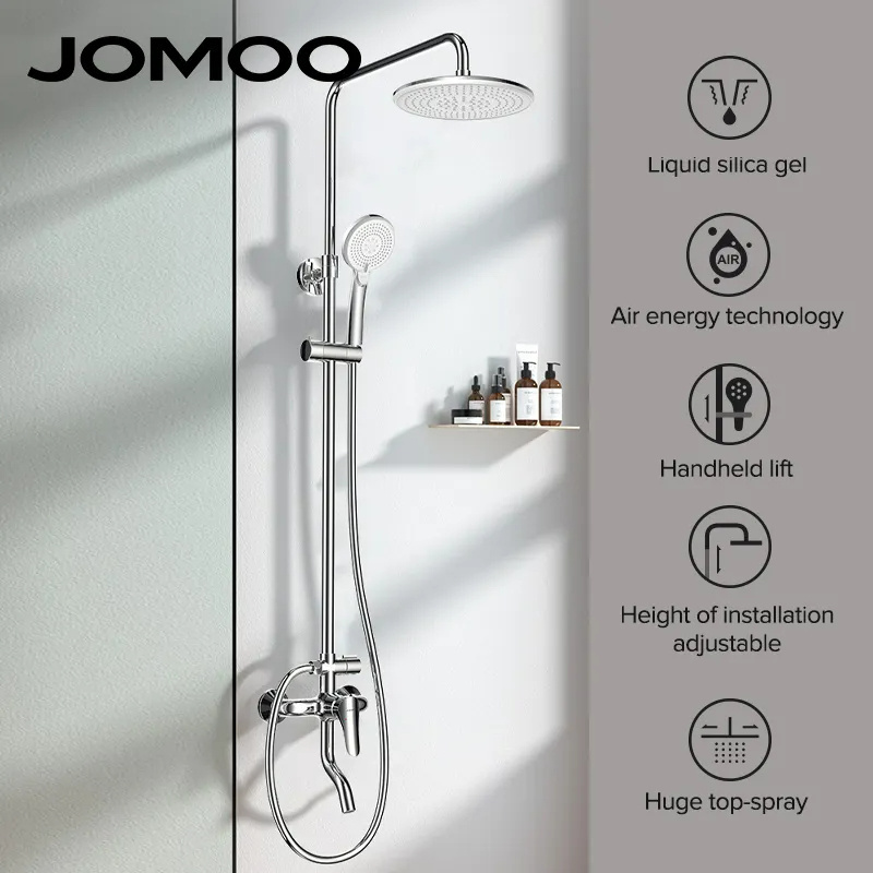 Jomoo Bath Faucets Sets 3 Setting Shower Head Set Wall Mounted Shower System 3 Way Pressure Wide Water Curtain Shower Mixer