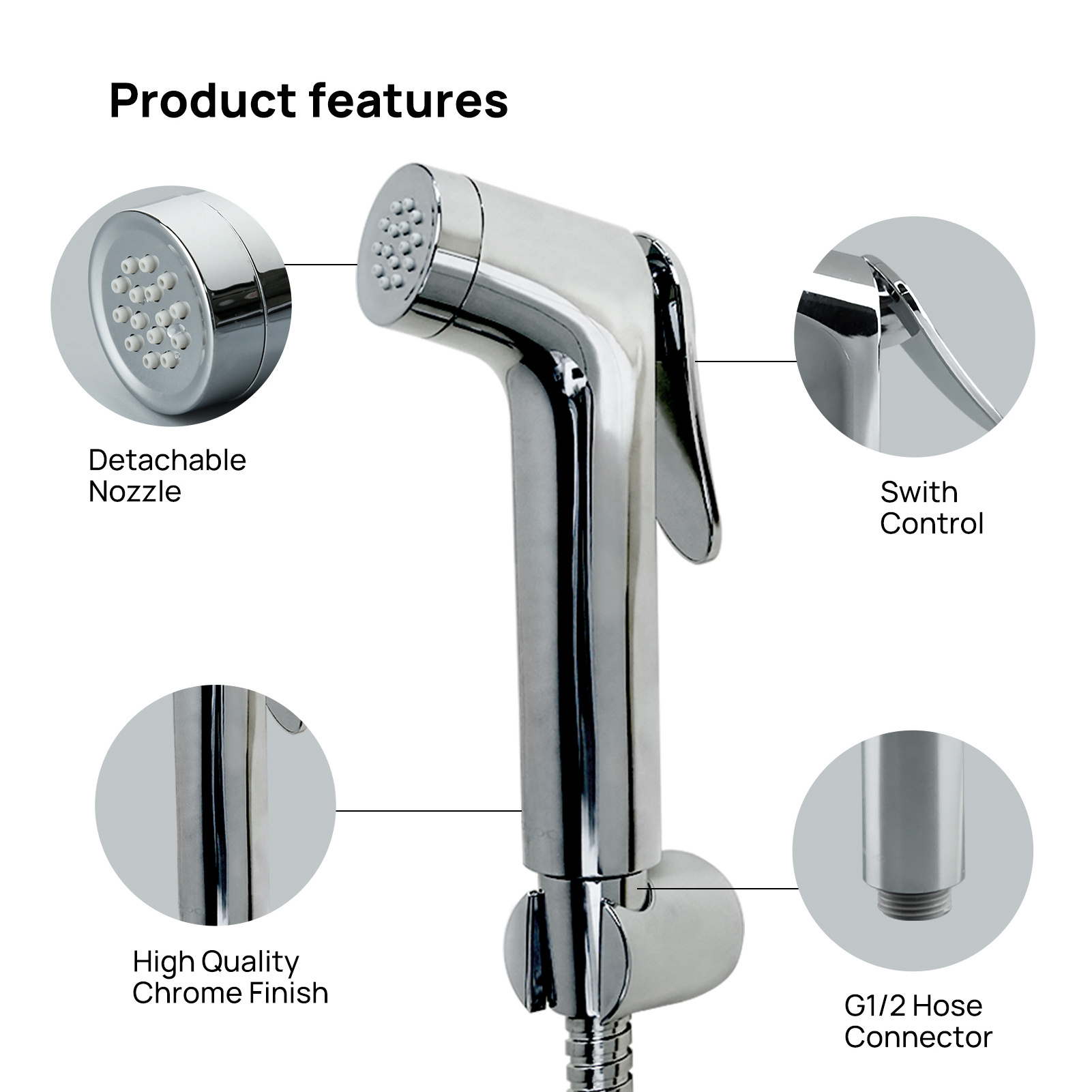 Bathroom Personal Hygiene Spray Stainless Steel Toilet Bidet Sprayer Handheld Cloth Diaper Sprayer with Hose