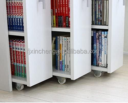 particle board slider wheels three cabinet Bookcase storage