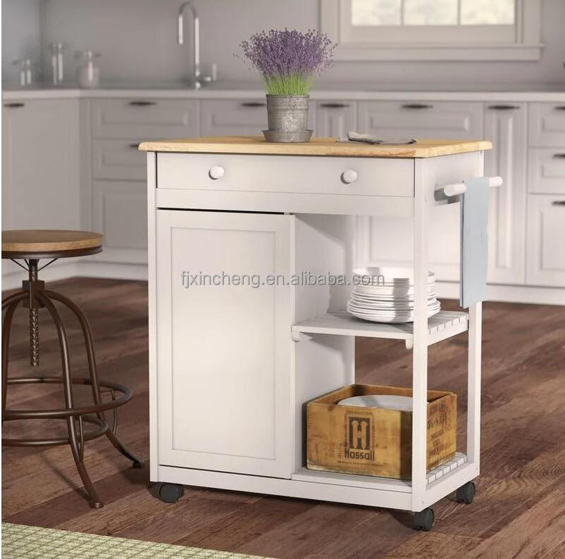 Kitchen cart with wheels one drawer one door new arrival White for restaurant kitchen island