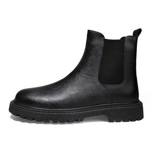 Classic everyday casual flat boots black fashion waterproof leather boots men winter outdoor non-slip Chelsea boots