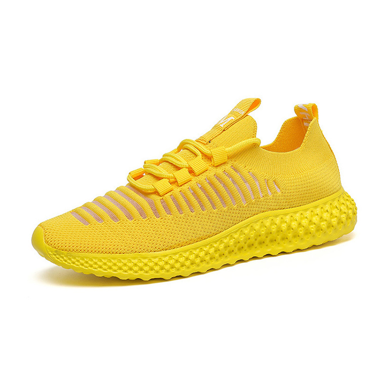 Flying Woven Yellow Sneakers Women Autumn Gym Casual Shoes Breathable Mesh Upper Flat Shoes For Women