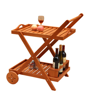 Wooden Serving Trolley Cart Outdoor Garden Pool Patio Kitchen Use Bar Cart Rolling 3 Wine Bottles Storage Removable Serving Tray