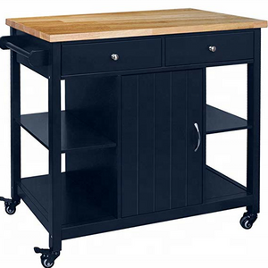 Kitchen Islands Cart on Wheels with Natural Rubber Wood Top, Utility Wood Kitchen Cart with Storage and Drawers, Easy Assembly -