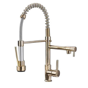 2023 Factory Gold Fashionable Commercial Restaurant Flexible Sink Kitchen Faucet With Spring Pull Down Spray Head