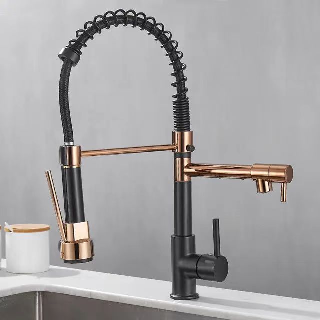 2023 Factory Gold Fashionable Commercial Restaurant Flexible Sink Kitchen Faucet With Spring Pull Down Spray Head