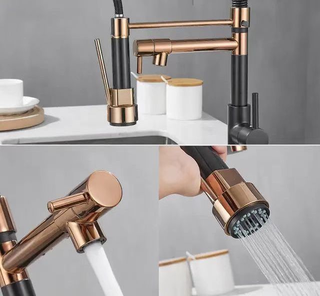 2023 Factory Gold Fashionable Commercial Restaurant Flexible Sink Kitchen Faucet With Spring Pull Down Spray Head