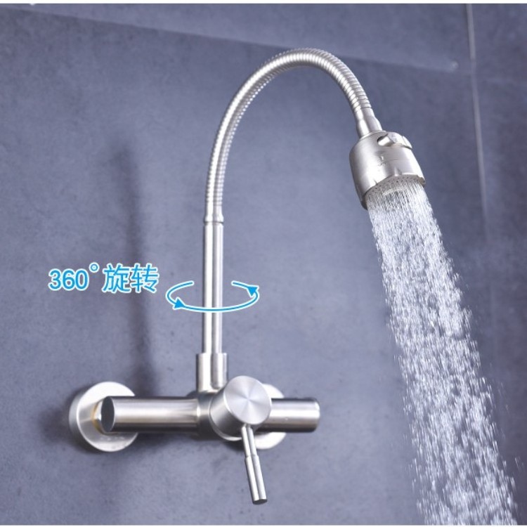 Sink Faucet Double Holes Kitchen Mixer Tap Wall Mounted Stainless Steel Modern Contemporary Water Faucets for Kitchens 113 ODWY