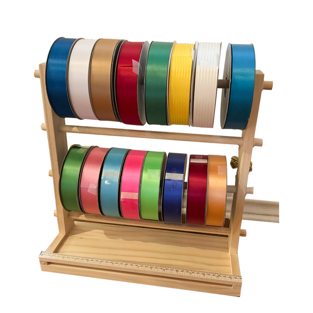 Ribbon Organizer Wooden Ribbon Rack Holder,Gift Wrapping Craft Ribbon Storage Shelf for Craft Room Cake Shop Flower Store