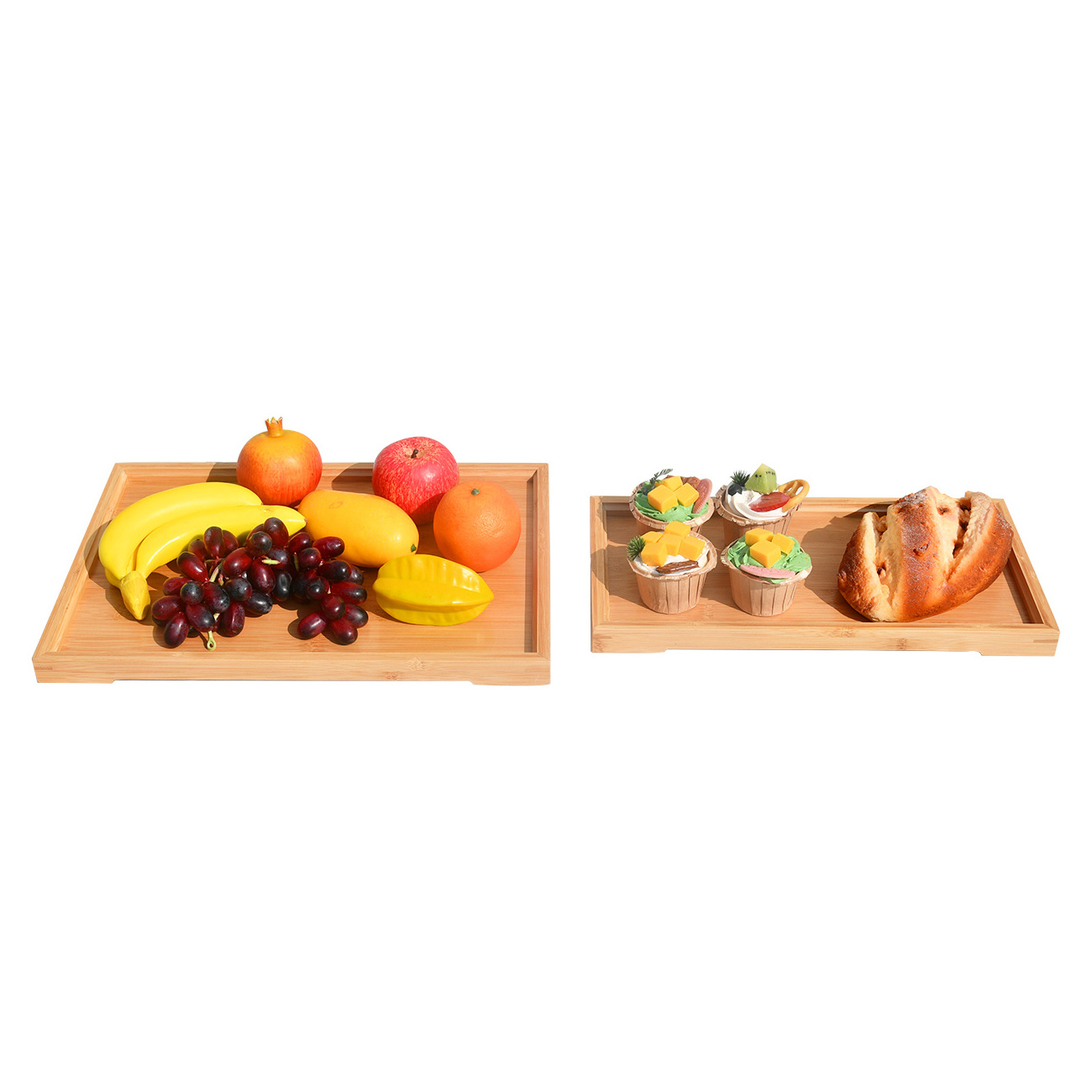 Youlike Hot-Sales Decorative Bamboo Food Serving Trays Set, Set Of 2 Bamboo Serving Holder For Bathroom, Living Room