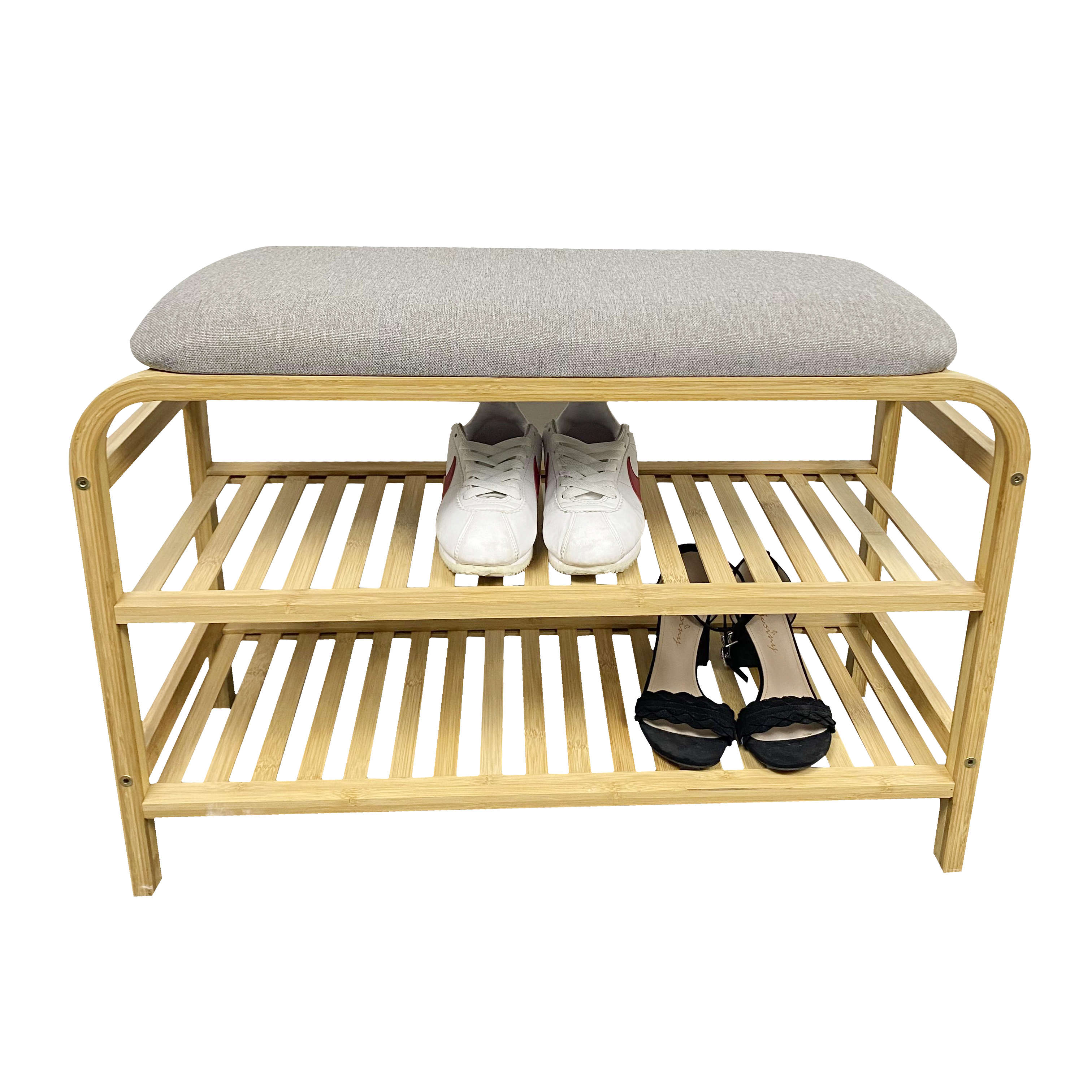 Wholesale Durable Bamboo Shoe Rack Bench with 2 Tiers of Shelves Display Storage Organizer for Bedroom, Entryway, Hallway