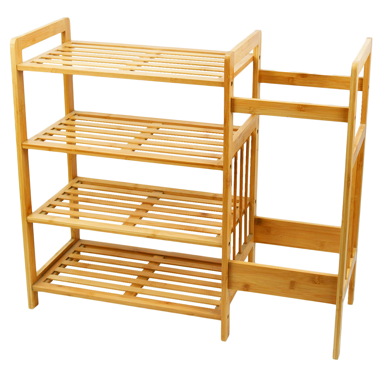 Home Use 4 Tier Natural Bamboo Shoe Storage Rack with Umbrella Holder Wooden Small Shoe Shelf Organizer for Entryway