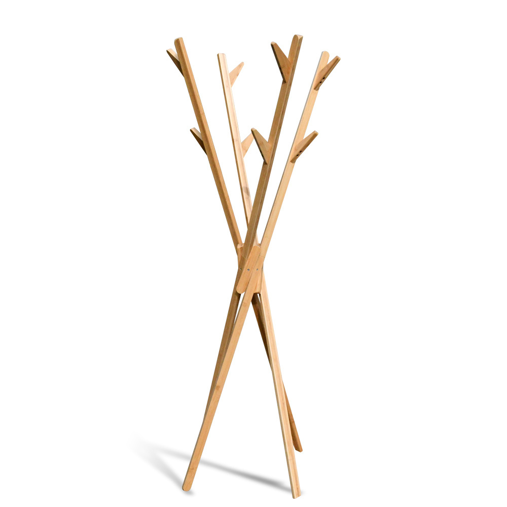 Custom Wooden Freestanding  Coat Hangers Racks with 8 Hooks for Bags Scarfs Hats Sturdy Wooden Coat Rack Stand