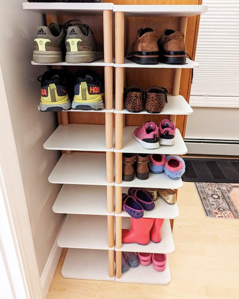 8 Tiers Vertical Narrow Shoe Rack Organizer, Stylish Wooden Space Saving Shoe Storage Stand/ Shelf/ Tower Free Standing