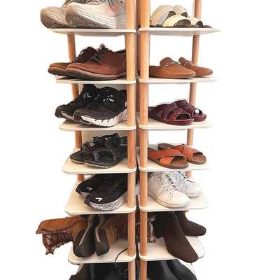 8 Tiers Vertical Narrow Shoe Rack Organizer, Stylish Wooden Space Saving Shoe Storage Stand/ Shelf/ Tower Free Standing