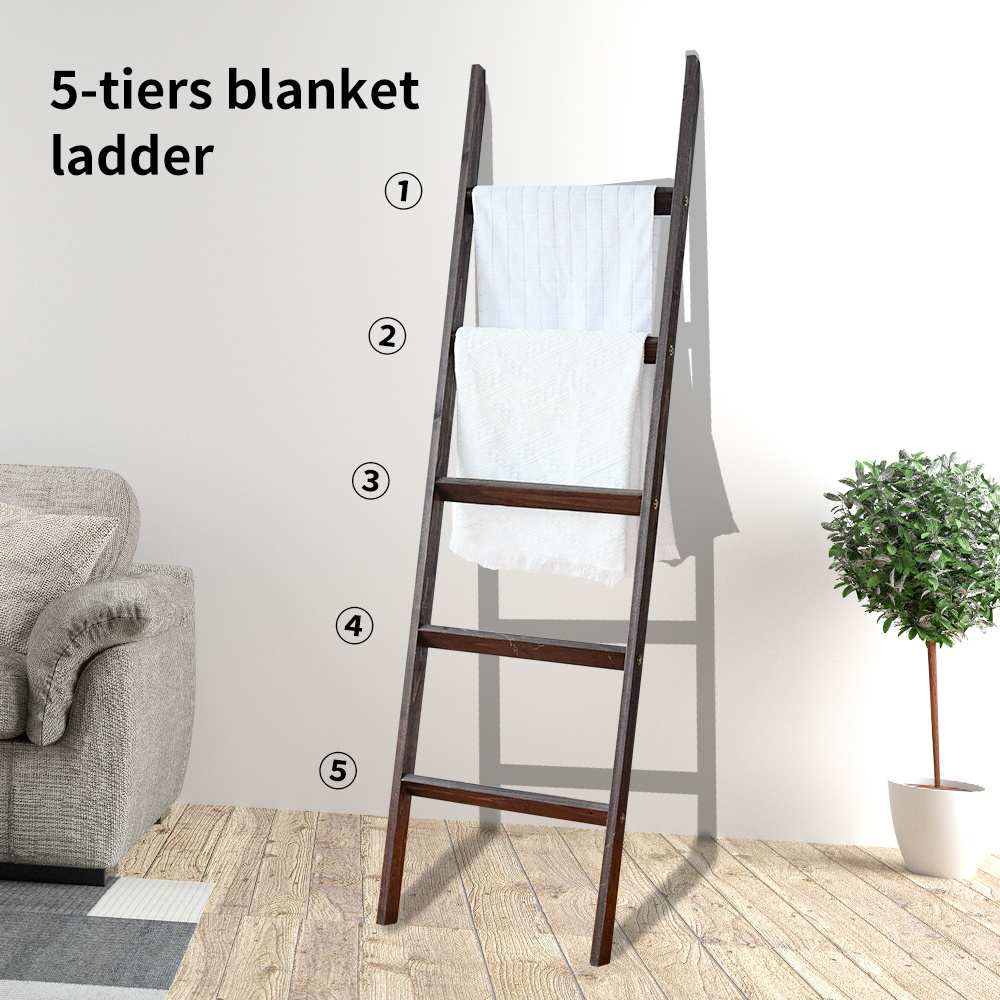 Handmade Wooden Blanket Ladder Bamboo Wall Leaning Towel Ladder Decorative Quilt Rack for Living Room