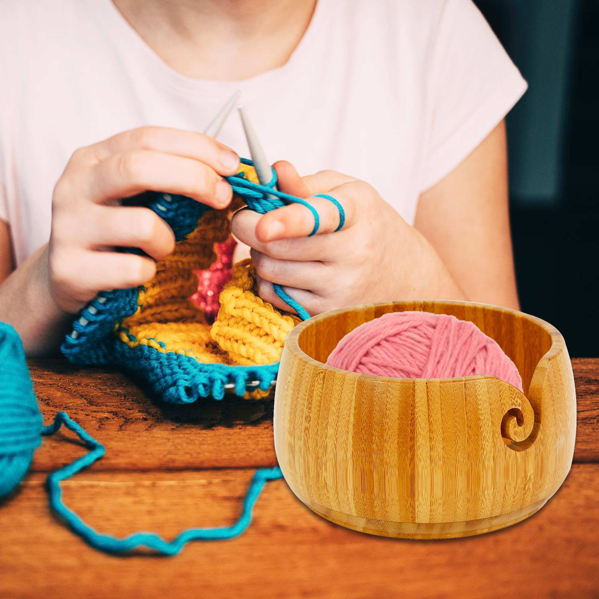 Handmade Wooden Yarn Bowls for Knitting and Crocheting Customized Knitting Bowl with No-slip Pad