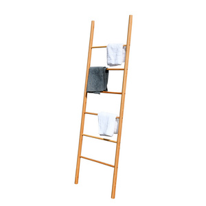 Wall Leaning Bamboo Towel Ladder Wooden Blanket Rack Decorative For Bathroom Bedroom Laundry Room