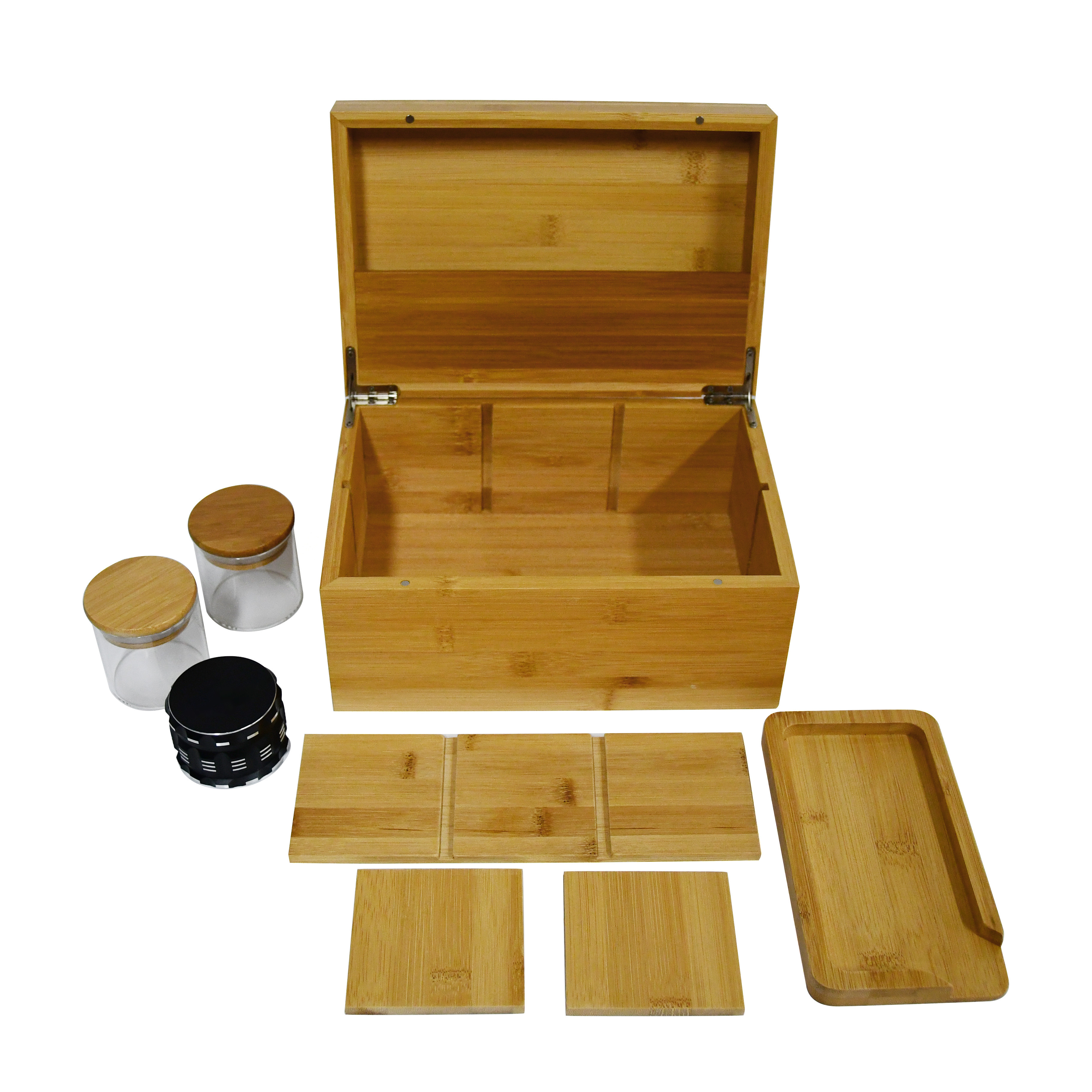 Large Bzz Box (Bamboo Stash Box) with Lock for Herbs and Pharmaceuticals Smell Proof Optional Stash Jars