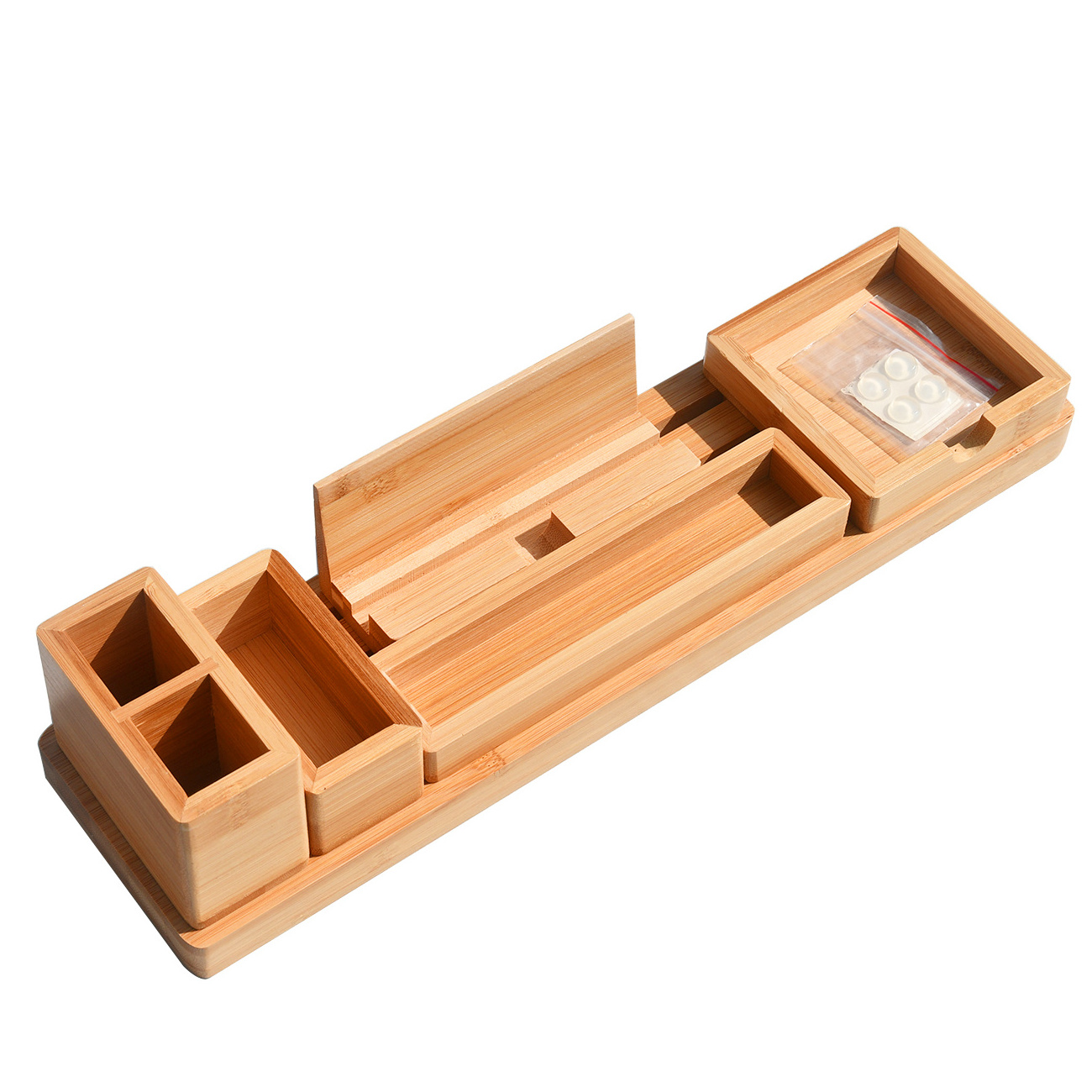 Bamboo Office Supplies Desk organizers and Accessories with Handle All-in-One Pencil Holder 9 Compartments Storage Caddy