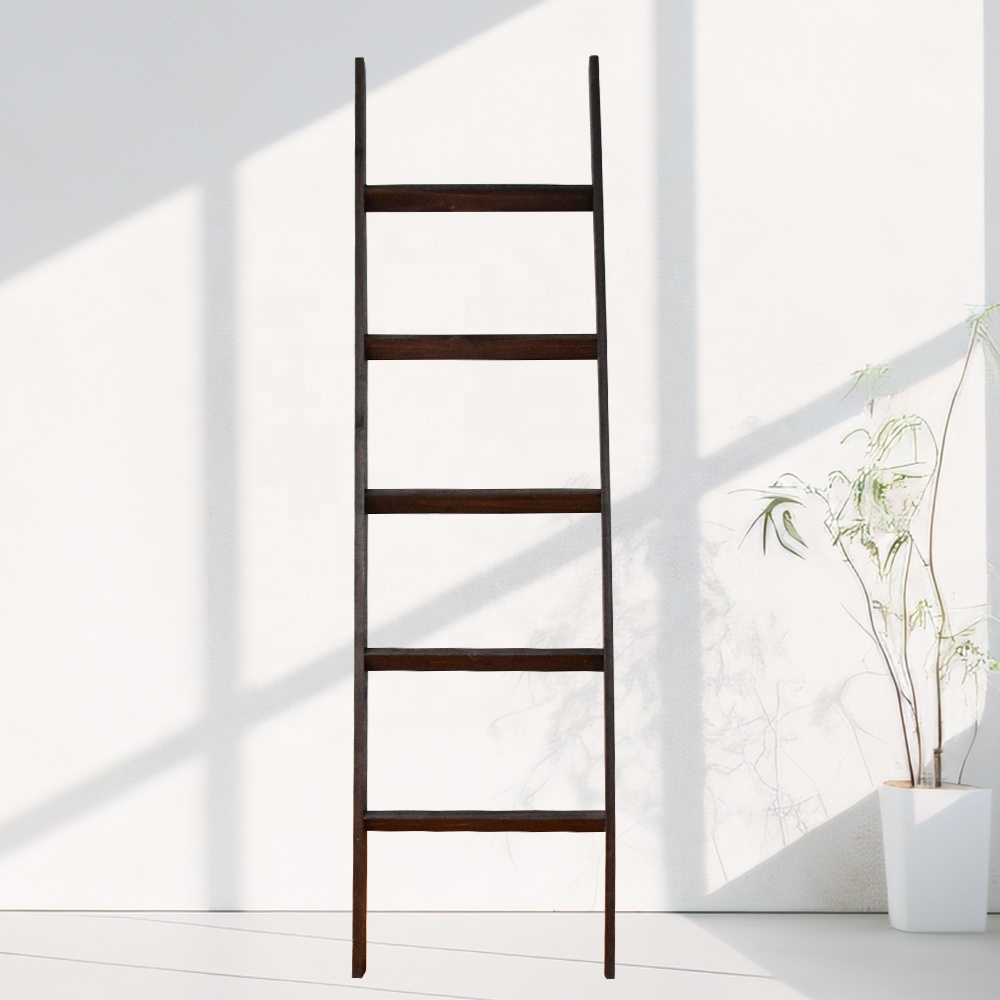 Handmade Wooden Blanket Ladder Bamboo Wall Leaning Towel Ladder Decorative Quilt Rack for Living Room