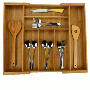 Expandable Kitchen Cabinet Organizer Bamboo Silverware Drawer Organiser Wooden Kitchen Utensil Holder and Cutlery Tray