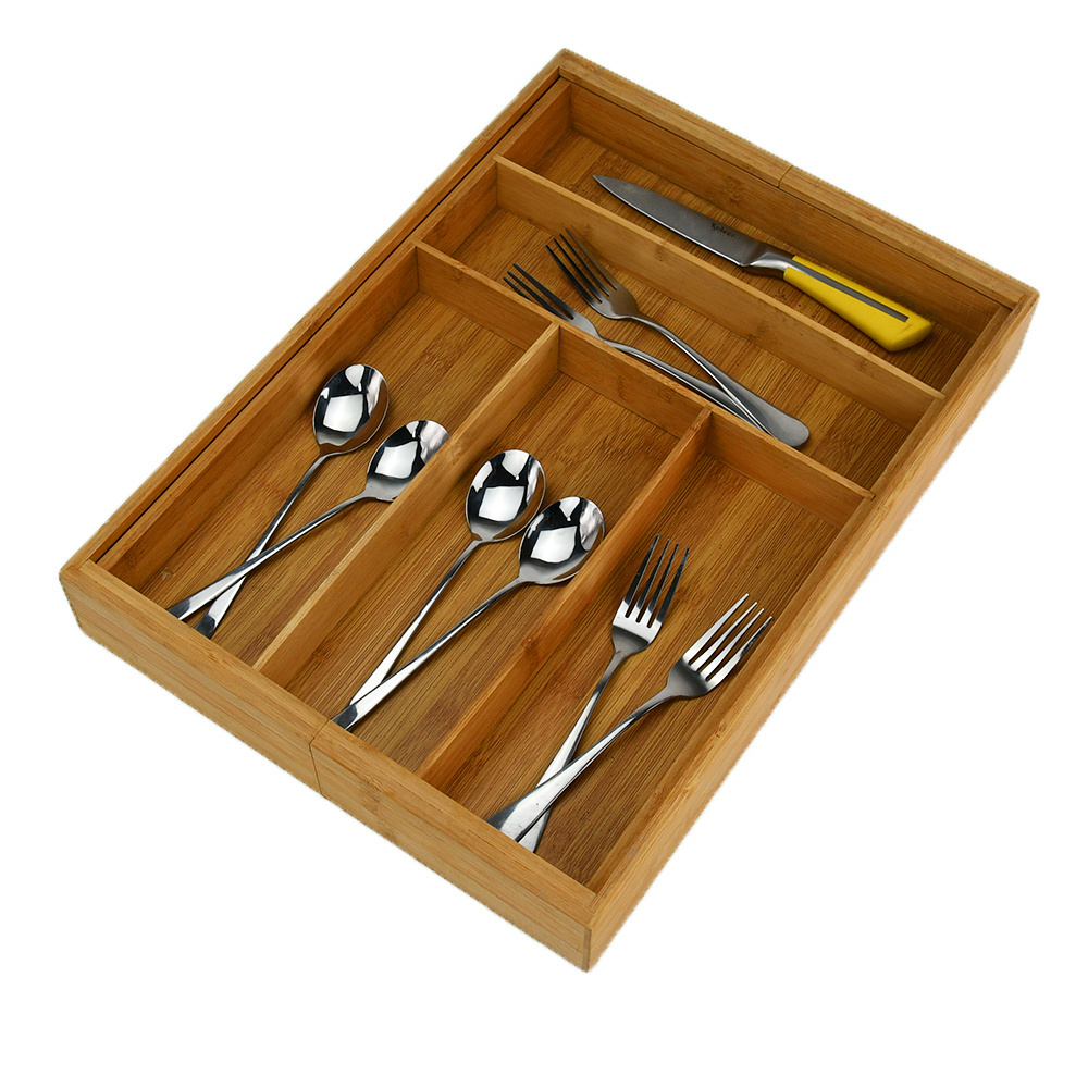 Expandable Kitchen Cabinet Organizer Bamboo Silverware Drawer Organiser Wooden Kitchen Utensil Holder and Cutlery Tray