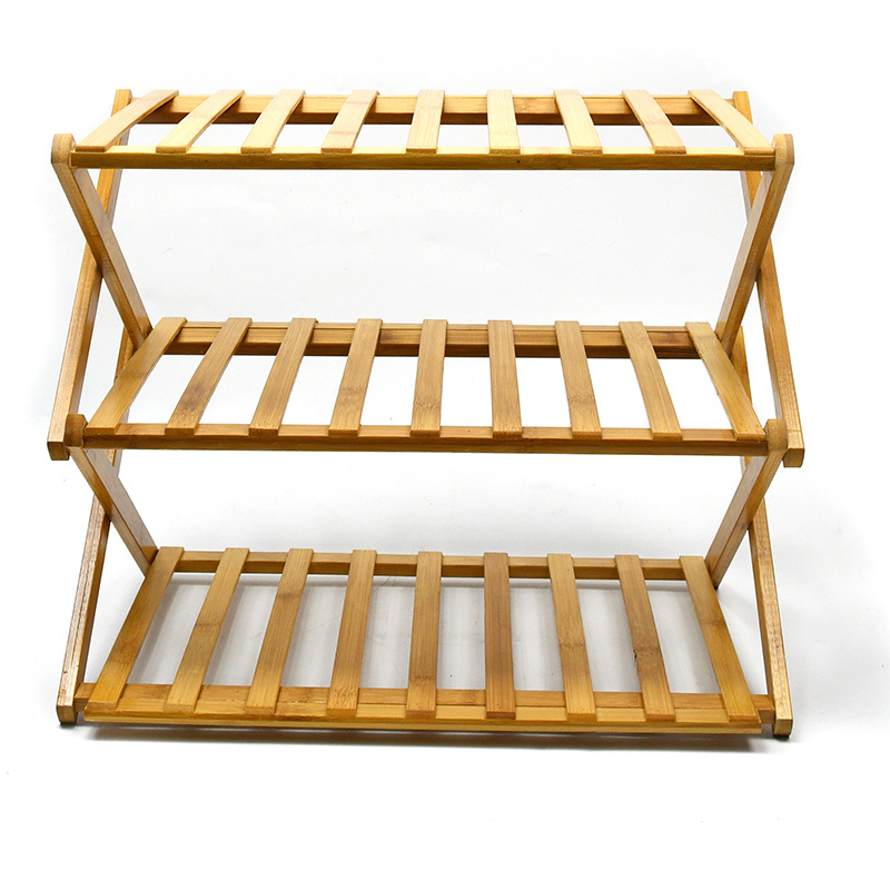 Bamboo 3-Tier Shoe Shelf Foldable Bamboo Shoe Rack Multi-functional Free Standing Shoe Shelf Storage Organizer