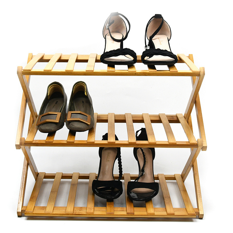 Bamboo 3-Tier Shoe Shelf Foldable Bamboo Shoe Rack Multi-functional Free Standing Shoe Shelf Storage Organizer