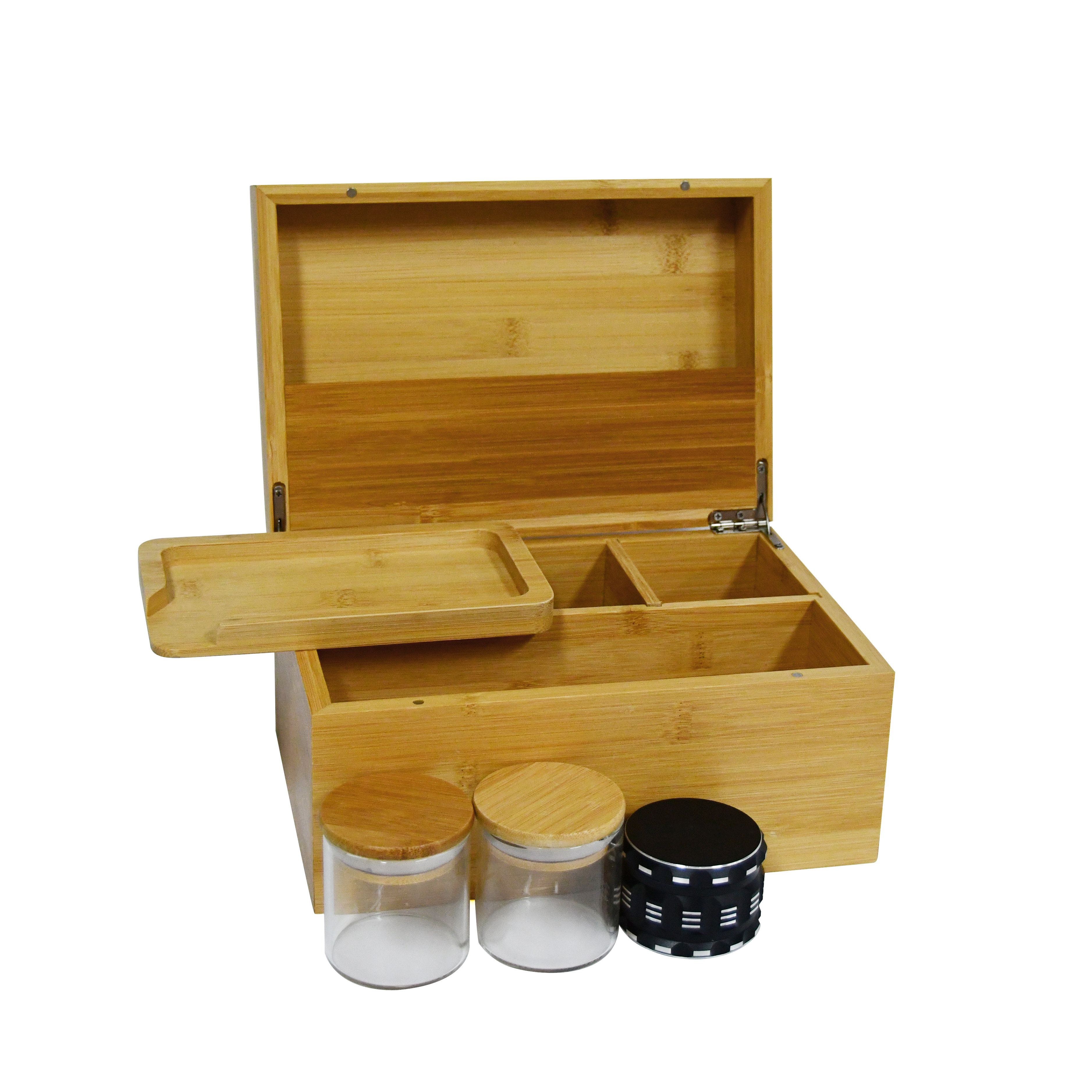 Large Bzz Box (Bamboo Stash Box) with Lock for Herbs and Pharmaceuticals Smell Proof Optional Stash Jars