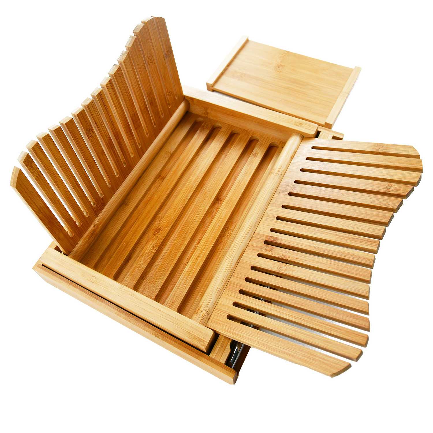 Foldable Compact Cutting Guide Bamboo Bread Slicer with Knife And Crumb Tray For Homemade Bread, Cake, Bagels