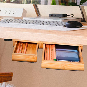 Wood Under Desk Drawer Storage Box Hidden Self-adhesive Organizer Attachable Bamboo Pencil Phone Holder Stick on Desk Drawer