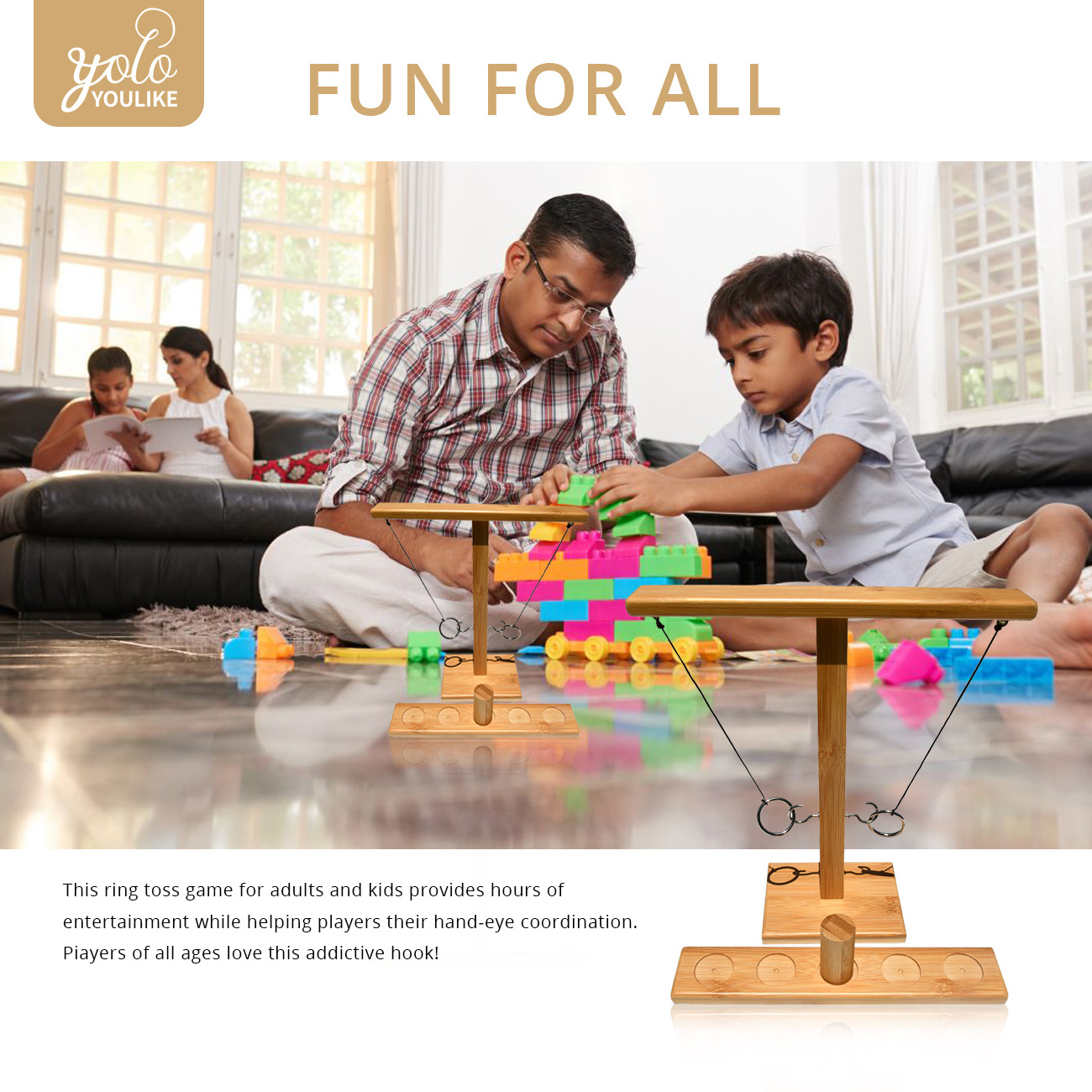 Youlike Table Top Inflatable Bamboo Wooden Water Hook Ring Toss Game For Adults Bar Indoor Children Shot