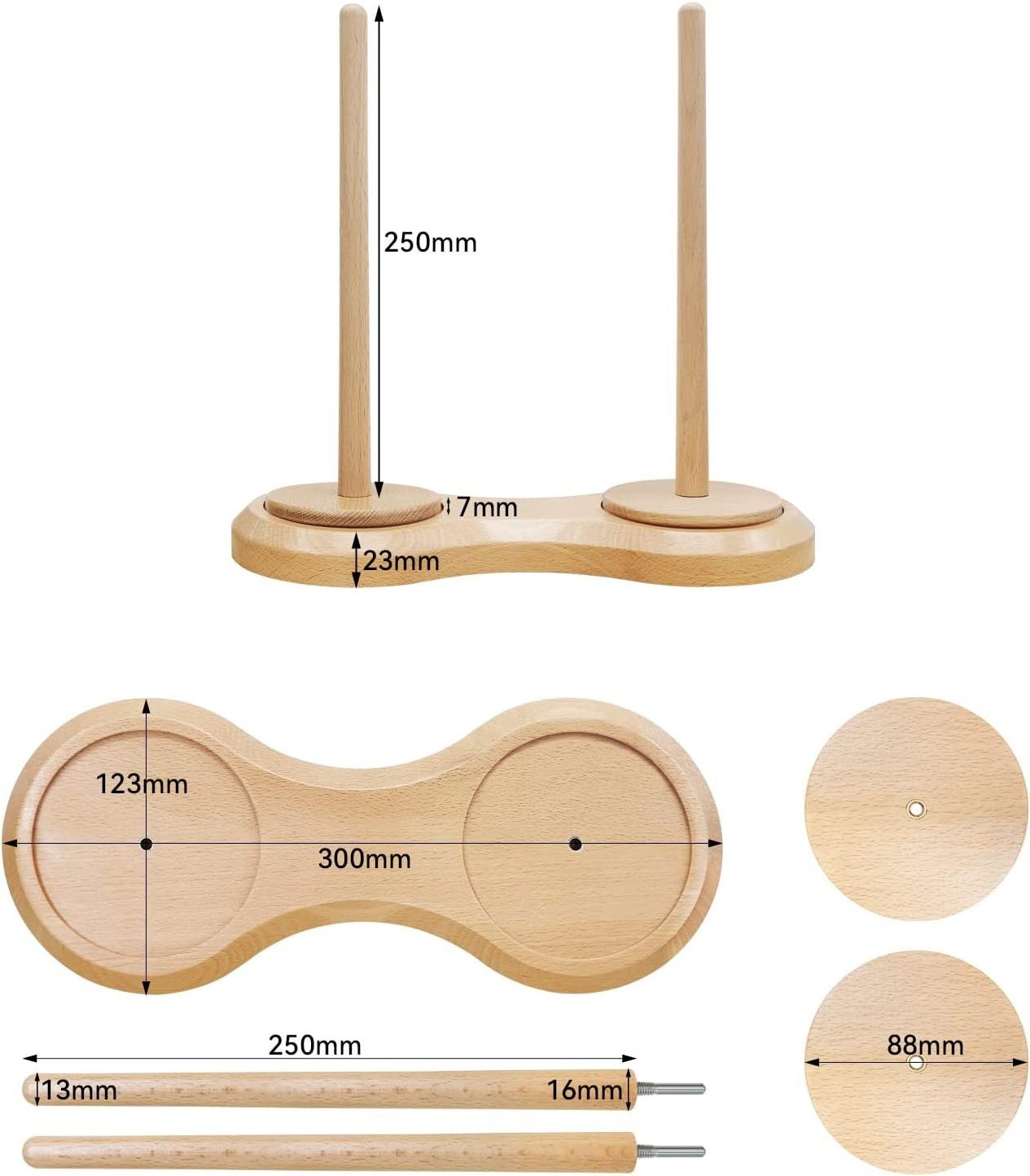 Double Wooden Yarn Holder Revolving Sewing Kit Stand for Dispensing and Holding Balled Skeins for Crocheting or Knitting