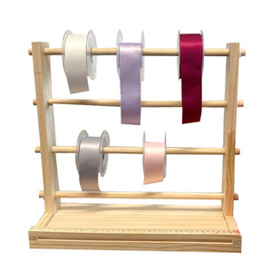 Ribbon Organizer Wooden Ribbon Rack Holder,Gift Wrapping Craft Ribbon Storage Shelf for Craft Room Cake Shop Flower Store