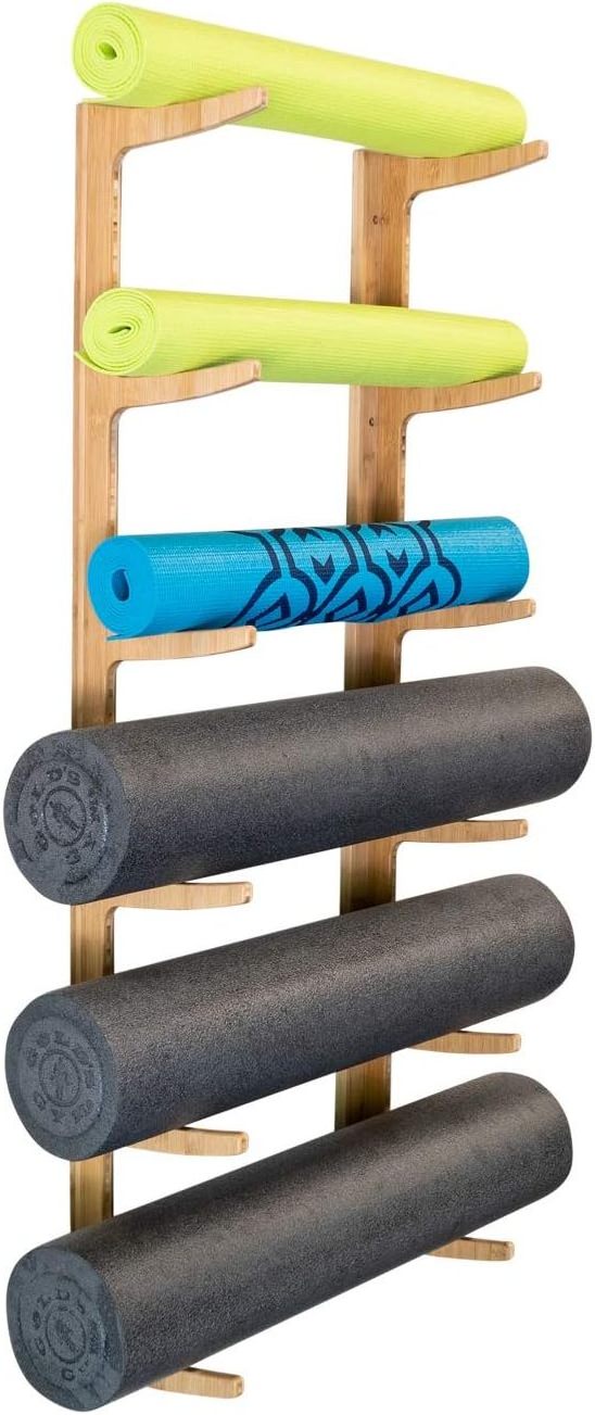 Wooden Yoga Mat Wall Holder  Gym Accessories Organizer for Home  Custom Wall Mounted Bamboo Storage Shelf Rack