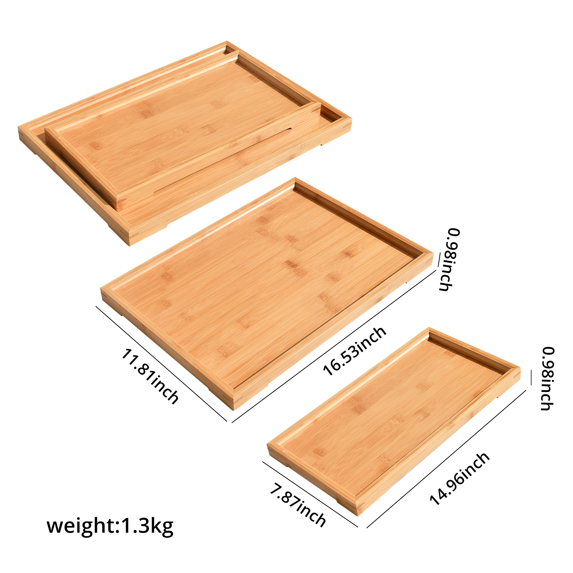 Youlike Hot-Sales Decorative Bamboo Food Serving Trays Set, Set Of 2 Bamboo Serving Holder For Bathroom, Living Room