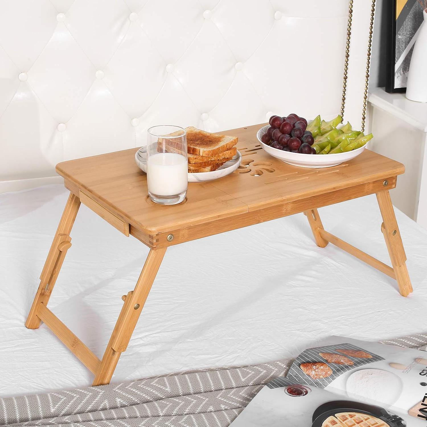 breakfast bed tray with drawer Bamboo lap desk with flip top foldable bamboo laptop table with ventilation holes