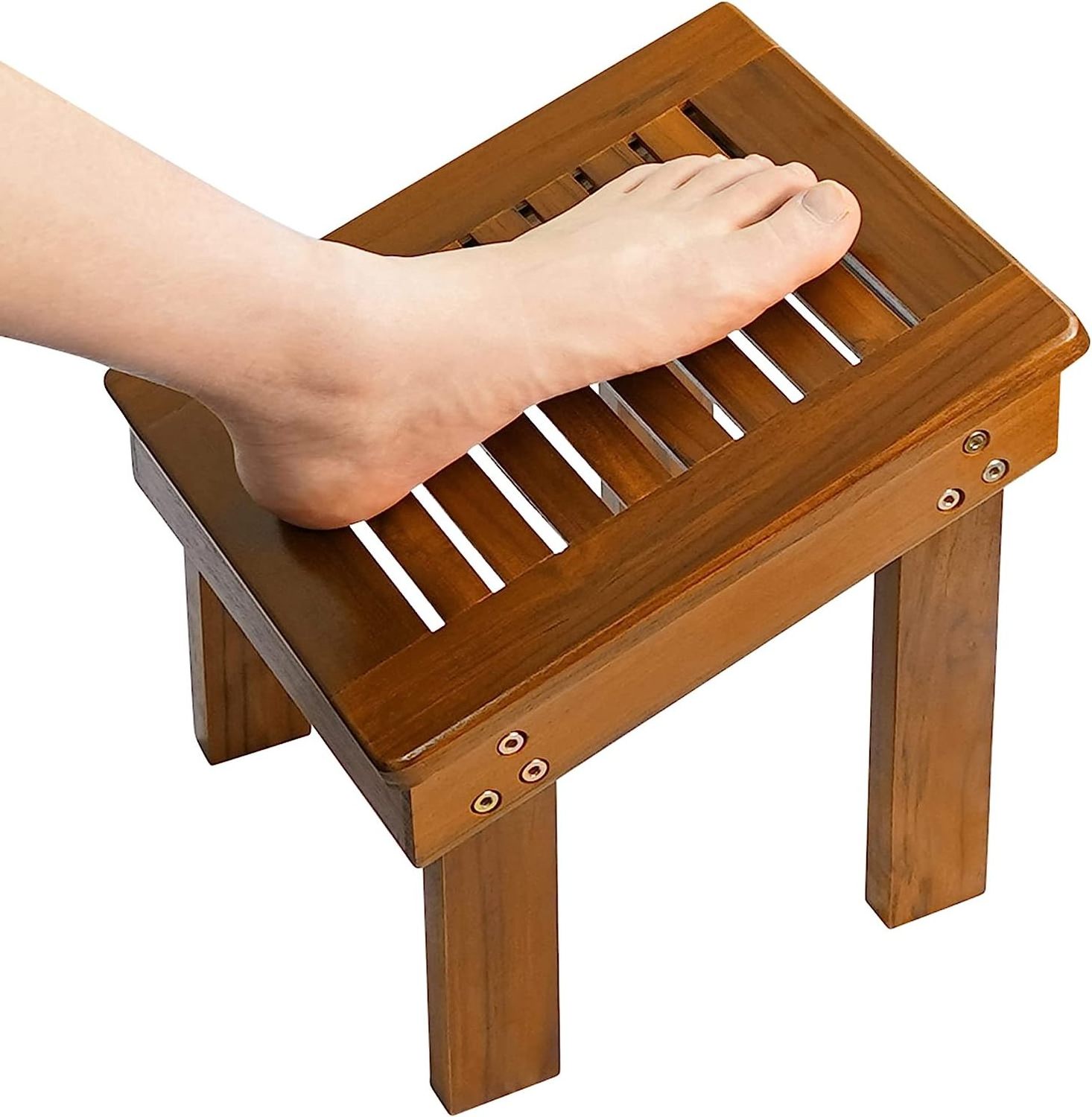 Modern Design Teak Wood Shower Foot Stool Sturdy Foot Rest for Shaving Legs for Bathroom Use at Home